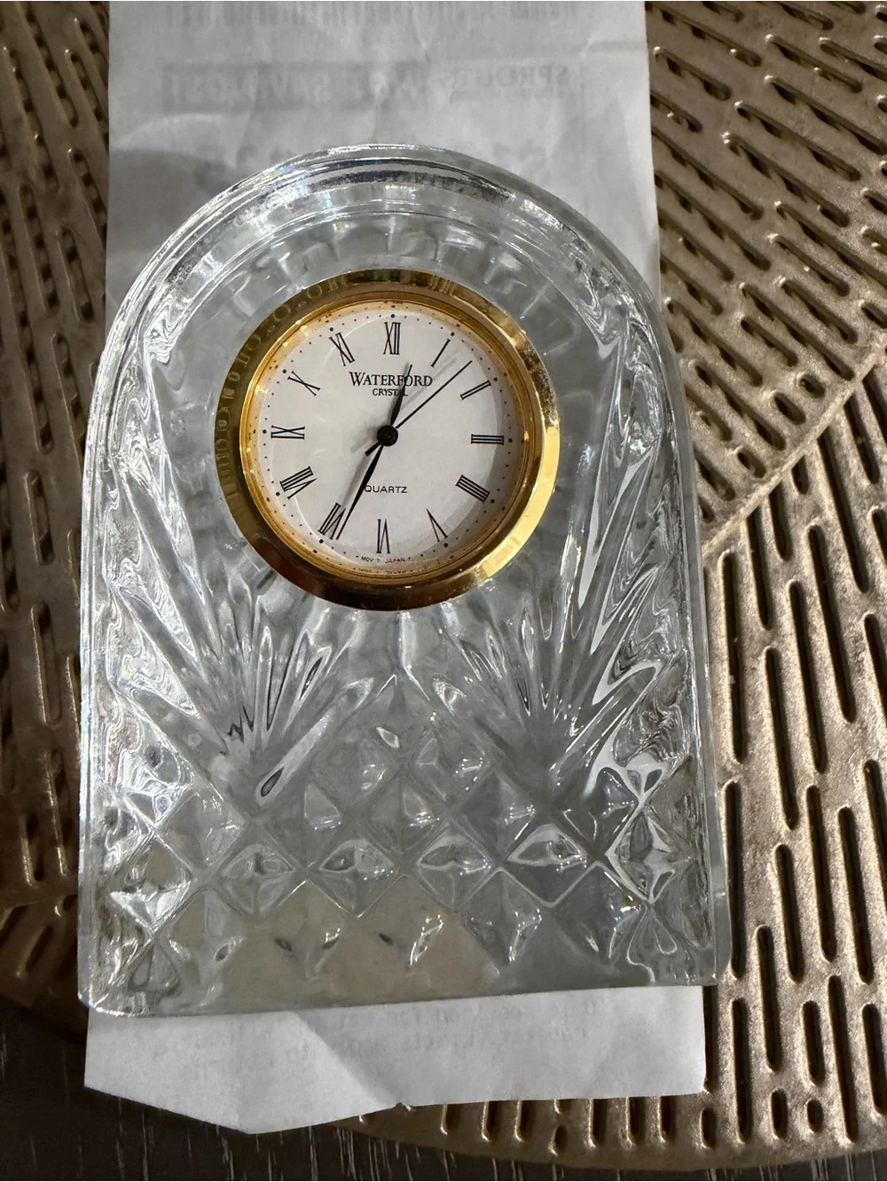 Waterford Crystal Clear Desk Clock with Gold Bezel